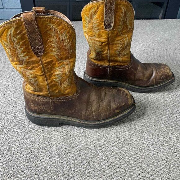 Ariat Mens Boots Size 9EE‎ Brown Gold Leather Pull On Square Toe Western - Picture 6 of 12